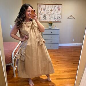 Tuckernuck Caara Tan Cotton Poplin Smocked Maxi Dress Large Summer Neutral